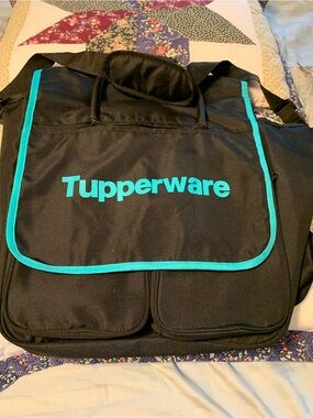 Tupperware Black Bag with Teal Trim very large shoulder tote